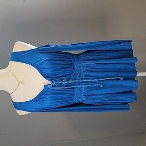 Leo Rossi Blue Tie Front Lace Trim Waist Cold Shoulder Top - Size S